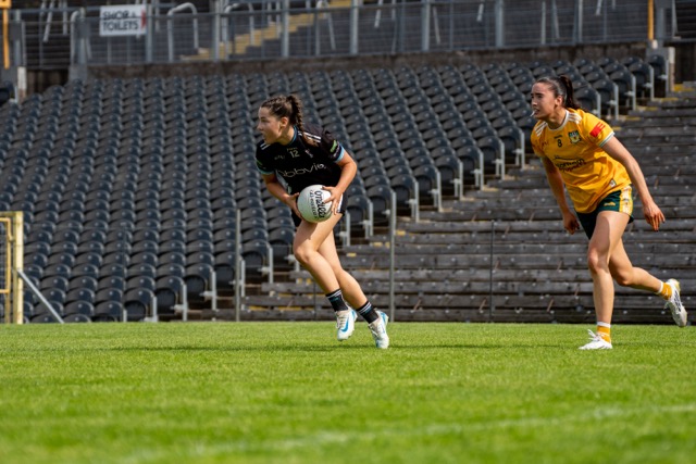 Players leaping for possession